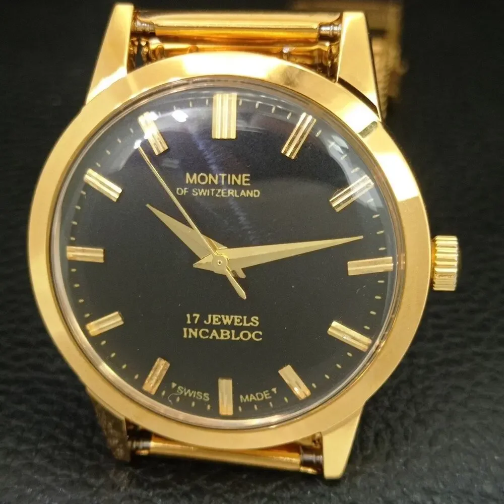 Vintage 1976 Montine Of Switzerland Manual Mens Gold Watch W/Steel Strap